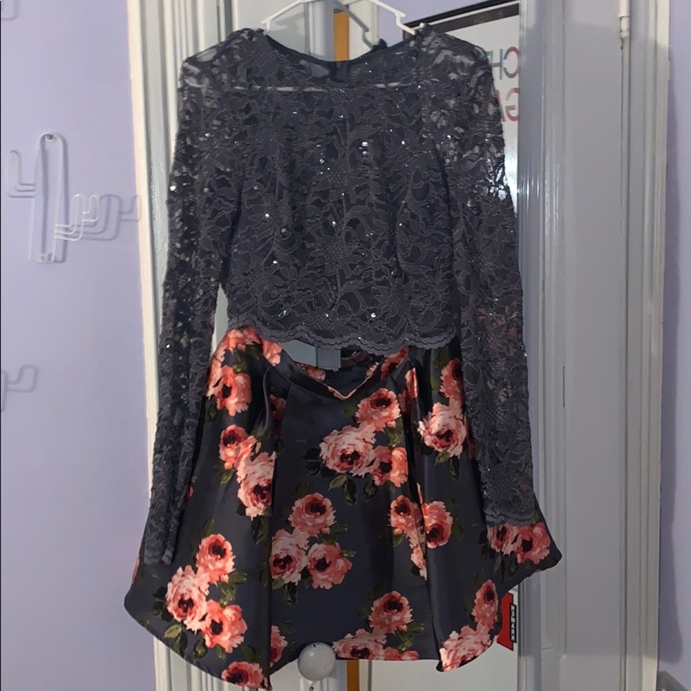 Two-piece Grey & Floral Dress